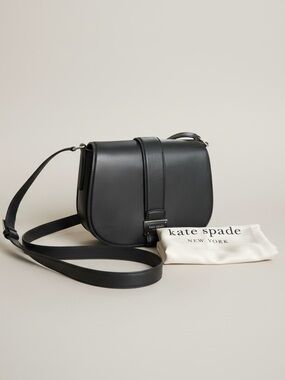 Kate Spade Black Leather Saddle Crossbody NWT Gold Hardware Dust Bag Classic